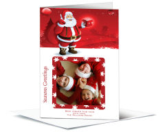 Christmas Red Snowflakes and Santa with Family Photo Upload Greeting Card 5.50